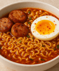 Spicy Instant Ramen with Egg & Sausage